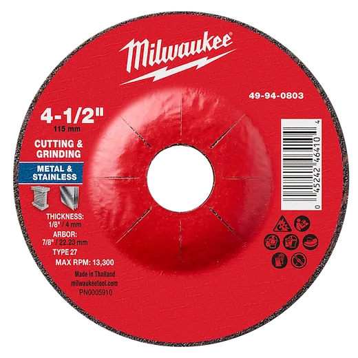 4-1/2" x 1/8" x 7/8" Dual Metal Cut & Grind Wheel - Type 27 for cutting and grinding metal and stainless steel.