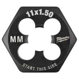 M11-1.50 20mm 1-Inch Hex Threading Die with a hexagonal shape and labeled "11x1.50" and "Start This Side" in white text.