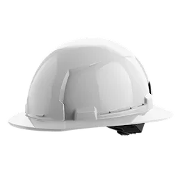 BOLT White Full Brim Hard Hat w/4pt Ratcheting Suspension (USA) - Type 1, Class E on a plain background