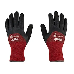 Cut Level 4 Winter Dipped Gloves - S, featuring black palms and fingers, a red knit wrist, and the brand logo on the back.