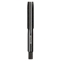 M11-1.50 20mm Straight Flute Plug Tap with a dark metallic finish, cylindrical shape, and threaded cutting edges for tapping holes.
