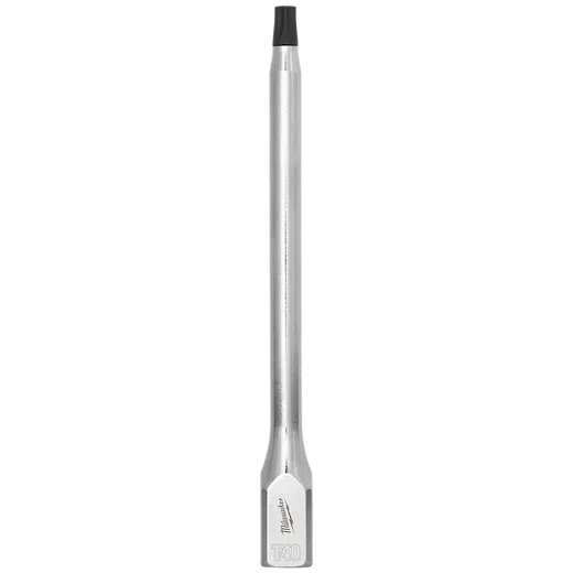 The 3/8" Drive T40 Long TORX Bit Socket is a metallic tool designed for T40 TORX fasteners. It features a long shaft with a TORX bit on one end and a 3/8" drive socket on the other.
