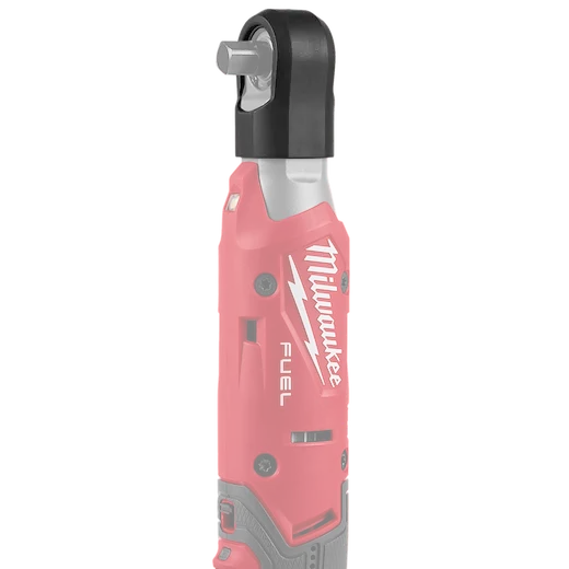 The M12 FUEL™ 3/8” Ratchet Protective Boot is a red and black protective cover designed to fit and protect the ratchet tool from wear and tear. It features the brand's logo and durable design elements suitable for rugged use.