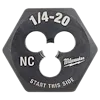 1/4"-20 NC 1-Inch Hex Die with three holes and markings including NC, "Start This Side," and a lightning bolt logo.