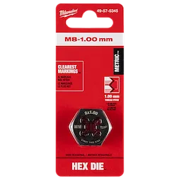 M8-1.00 mm 1-Inch Hex Threading Die in red packaging with the product name and specifications clearly labeled.