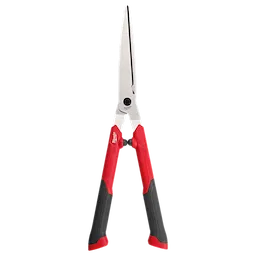 10” Hedge Shears with red and black ergonomic handles and sharp stainless steel blades, designed for trimming hedges.