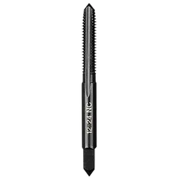 12-24 NC Straight Flute Plug Tap is a metal tool with a pointed tip and straight grooves, used for threading.
