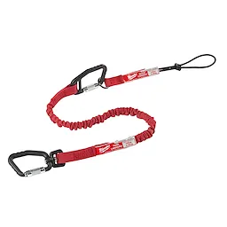 10 LB QUICK-CONNECT Locking Tool Lanyard in red features two carabiners and an elastic cord for securing tools up to 10 lbs.