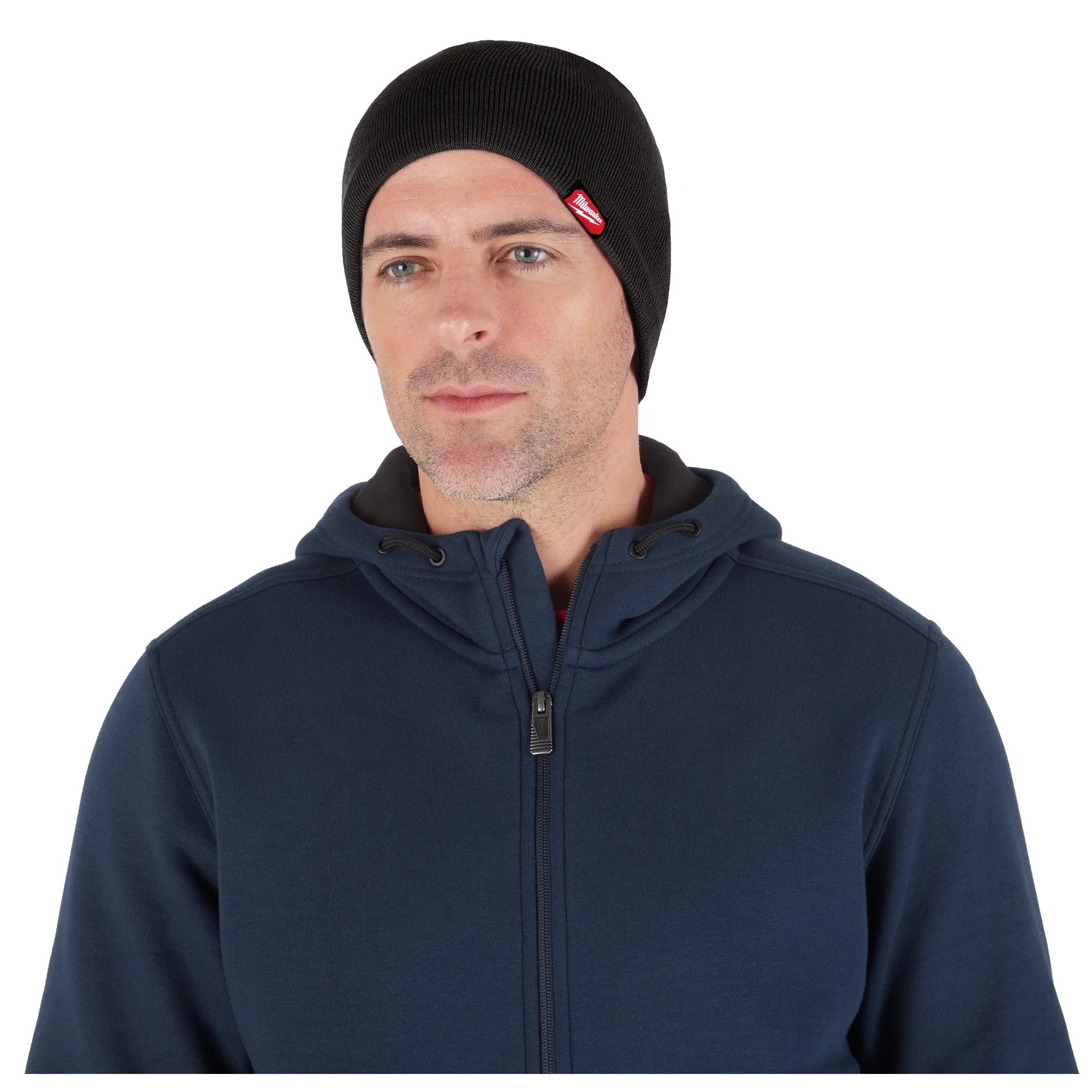 Image of a man wearing the Milwaukee Fleece-Lined Beanie in black