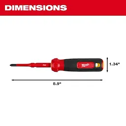 2-in-1 1000V Insulated Flip Shank Multi-Bit Screwdriver with dimensions of 8.9 inches in length and 1.34 inches in diameter.