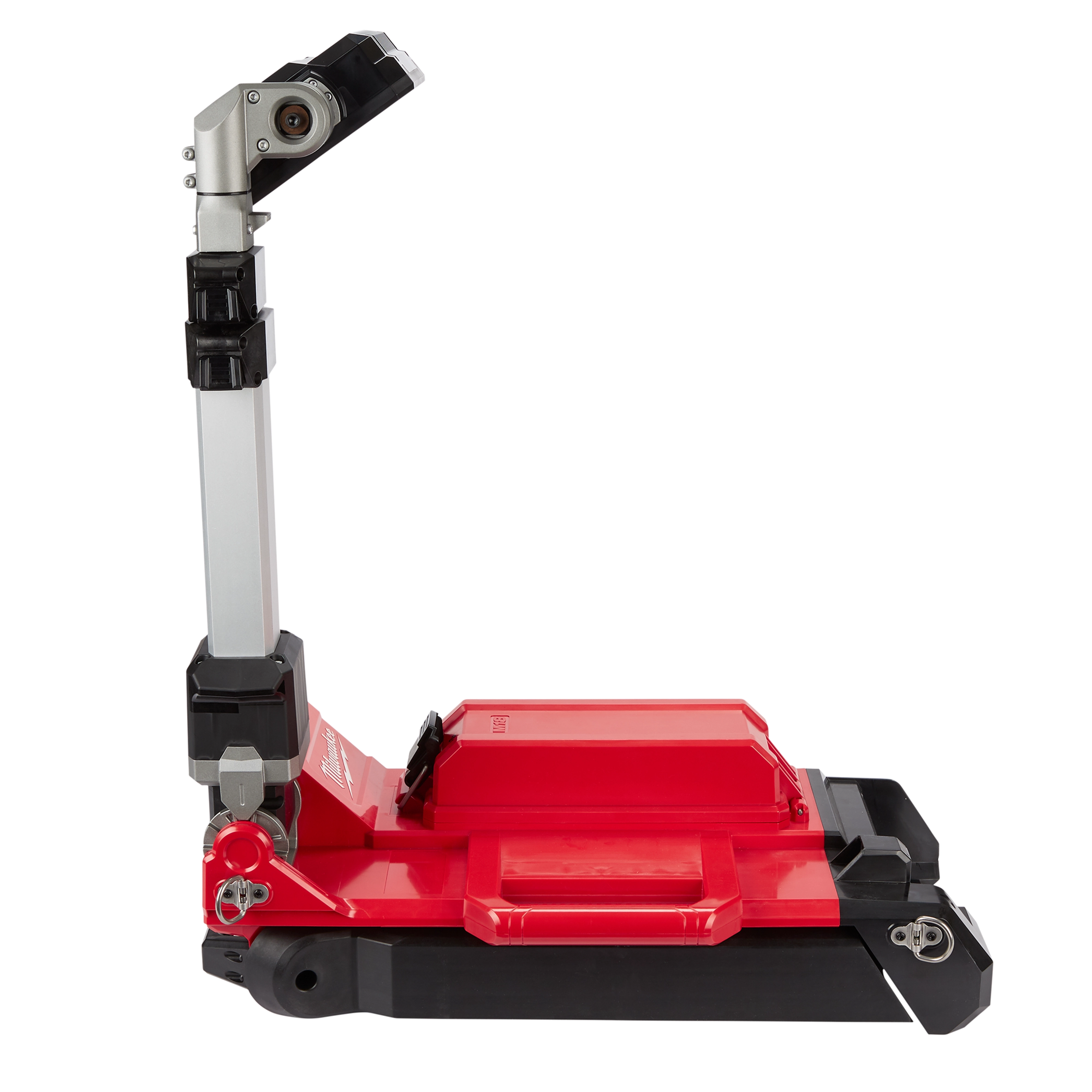 The M18 Rocket Light is a portable, adjustable work light with a red base and telescoping stand, designed for job site illumination.