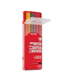 Mechanical Pencil Replacement Lead – Multicolor pack with 10 leads in a red plastic case, including yellow, red, and black leads.