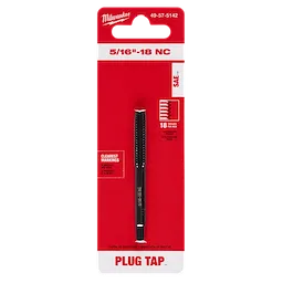 5/16"-18 NC Straight Flute Plug Tap in red packaging with black and white text, offering clear markings and 18 threads per inch.