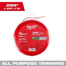 Packaging for Milwaukee's .095-inch x 250-foot (1 lb) twisted trimmer line, designed for all purpose trimming.