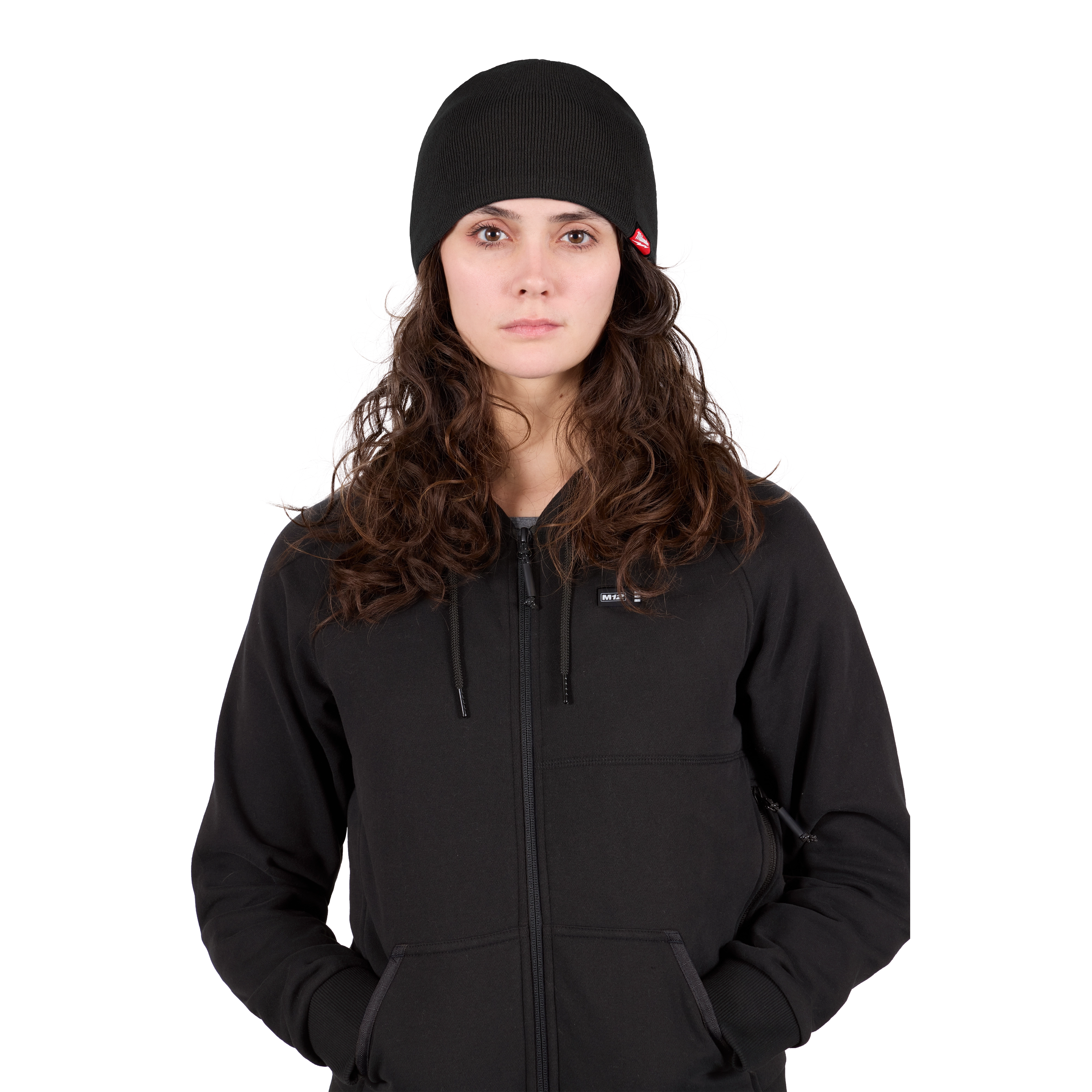 Image of a woman wearing the Milwaukee Fleece-Lined Beanie in black