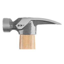 23oz Milled Face Hickory Handle Framing Hammer with a wooden handle and metal head, featuring a textured striking face.