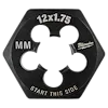 M12-1.75 20mm 1-Inch Hex Threading Die with five-sided design, labeled with "12x1.75," "MM," and "START THIS SIDE."