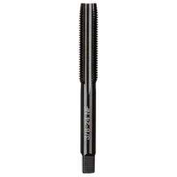 3/8"-24 NF Straight Flute Plug Tap, black metal tool with engraved label, used for threading holes in metal workpieces.