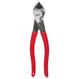 Image of Milwaukee USA diagonal cutting pliers with red handles. The tool features a sharp, angled cutting edge useful for trimming small wires and other materials.