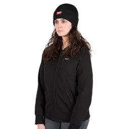 Woman wearing a black Rib-Knit Cuffed Beanie - Black.