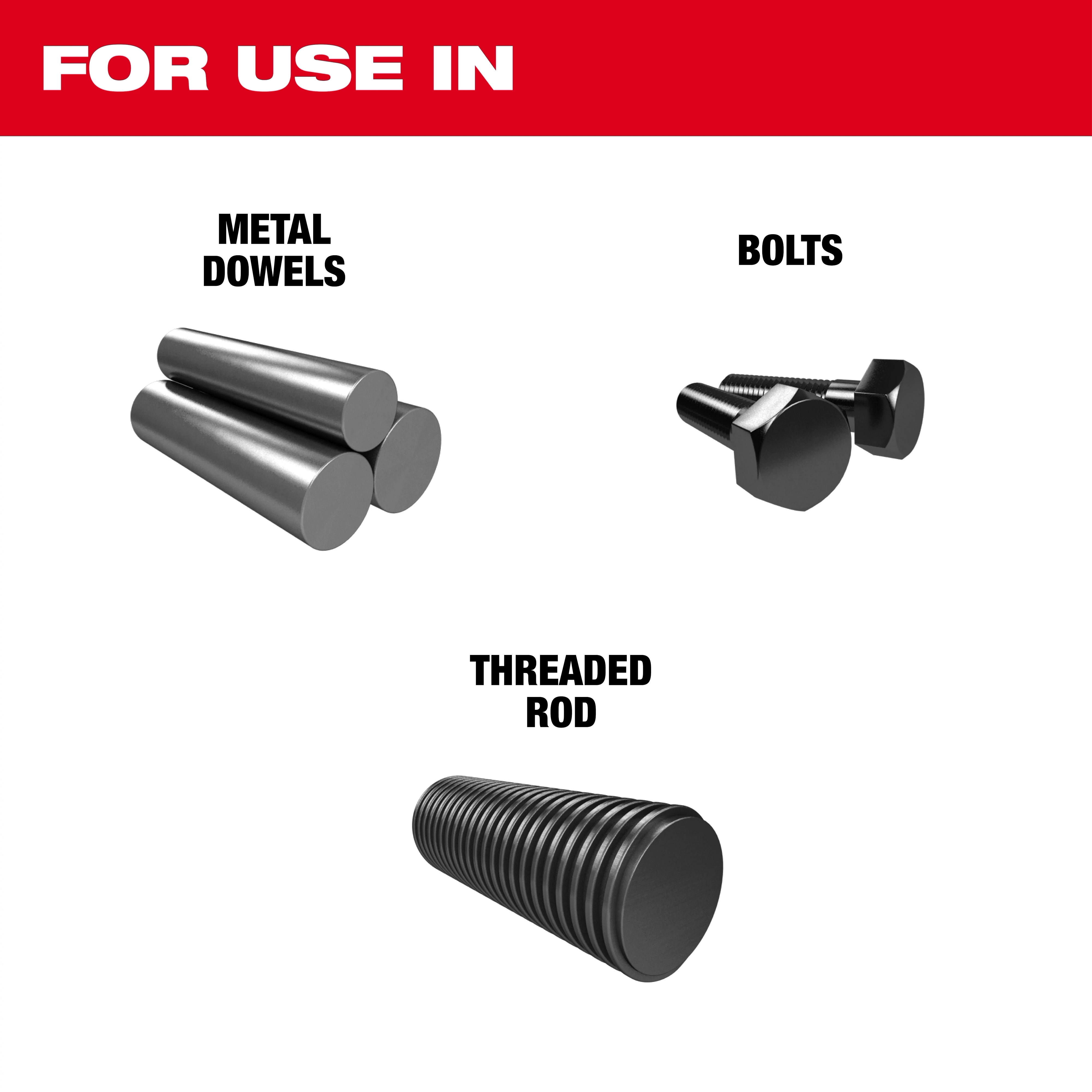 1-inch Hex Dies For Use In metal dowels, bolts, and threaded rod. Products are displayed in separate sections with labels.