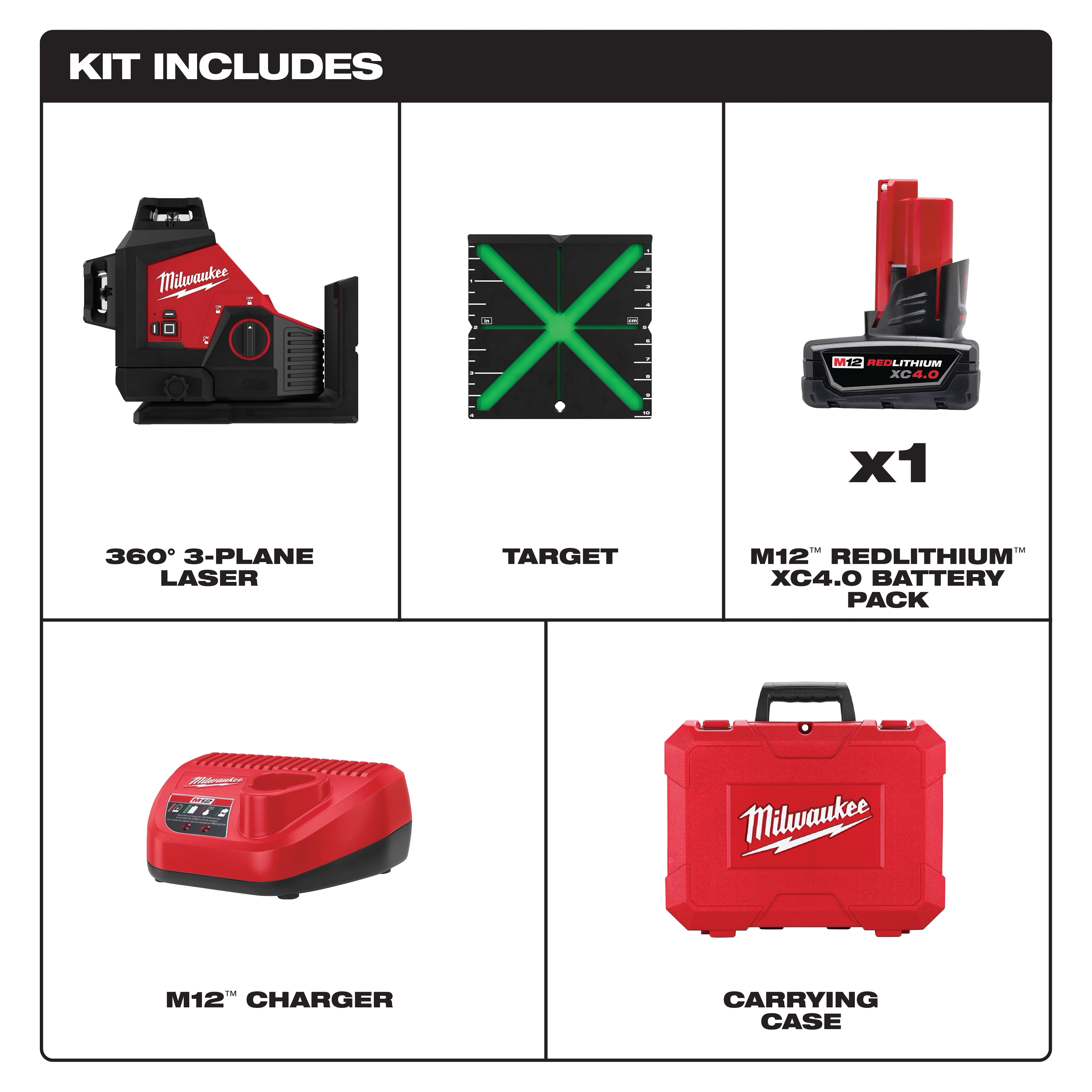 M12™ Green 360° 3-Plane Laser Kit Includes