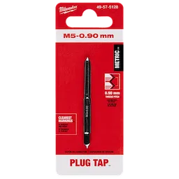 M5-0.90 mm Straight Flute Plug Tap in original packaging, featuring clear markings and a red background with white and black text.