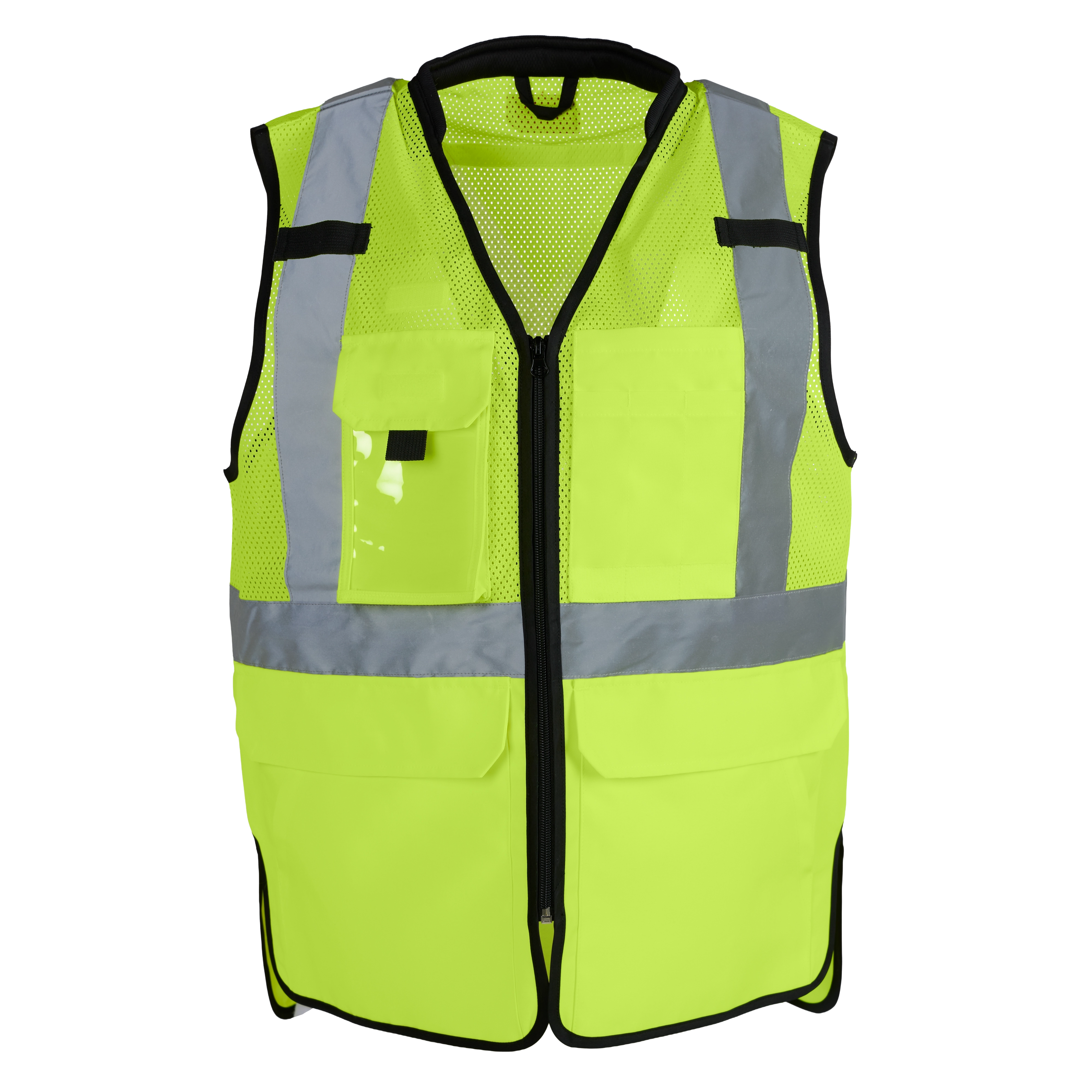 (12) Class 2 Women’s Yellow High Visibility Standard Safety Vest​ - S/M with reflective stripes and front zipper.