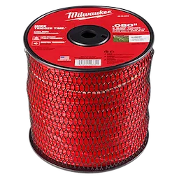 Large spool of red Milwaukee trimmer line, 48-12-0518 model, labeled "0.080 in. x 5,040