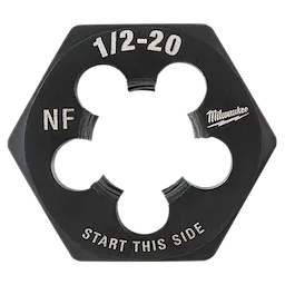 1/2"-20 NF 1-Inch Hex Threading Die with black finish, labeled with "START THIS SIDE."