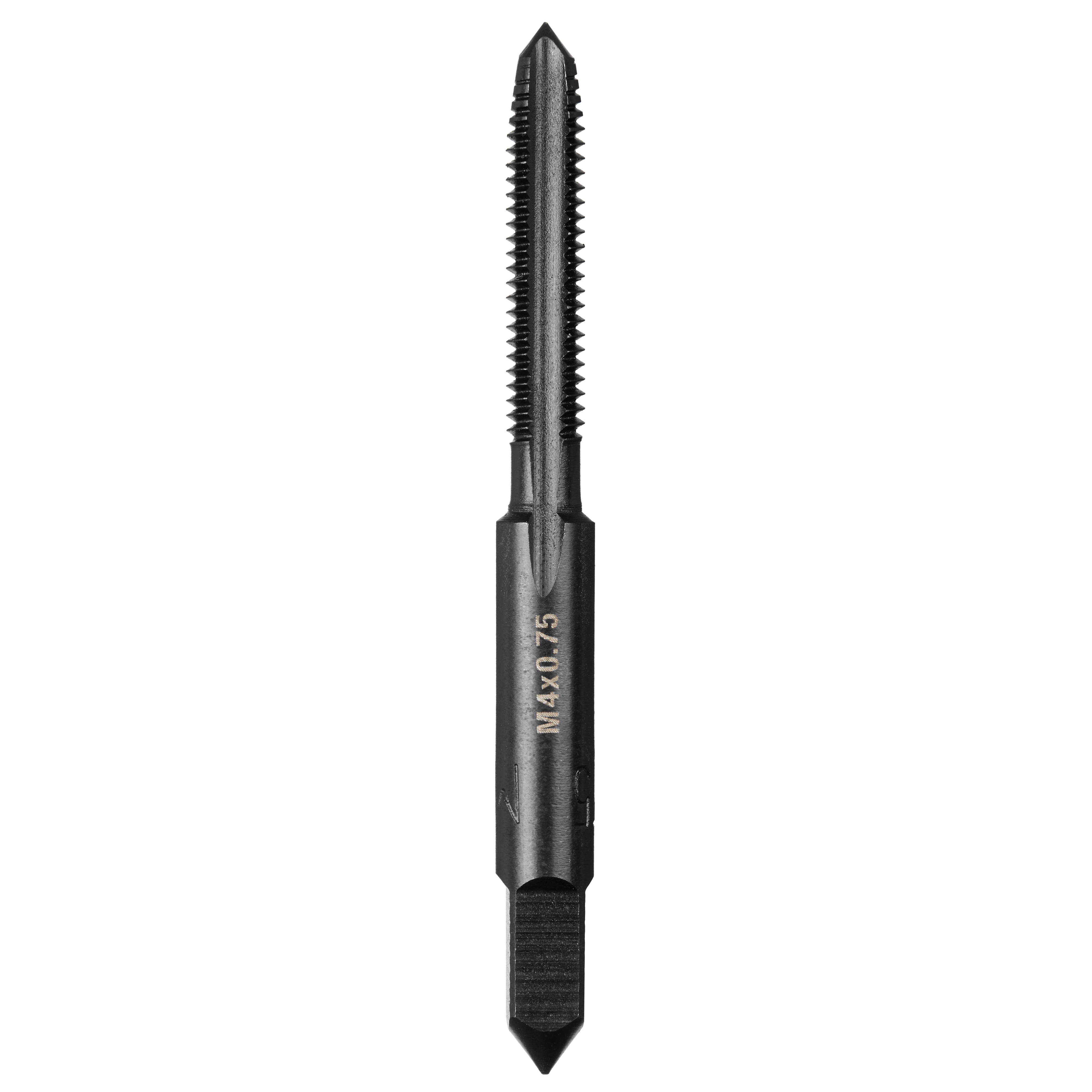 M4-0.75 20mm Straight Flute Plug Tap with a black finish, designed for threading holes in metalworking and maintenance applications.