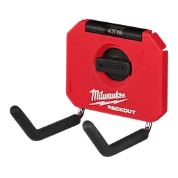PACKOUT 4" Straight Hook by Milwaukee features a red rectangular base with two black padded hooks extending from the bottom.