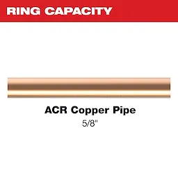 The 1/2" Streamline® ACR Pivoting Press Ring is compatible with 5/8" ACR copper pipe. The image displays a copper pipe with text indicating its size and compatibility.