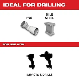 The SHOCKWAVE Step Bit is ideal for drilling PVC and mild steel. It is compatible with impacts and drills.