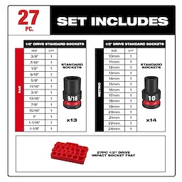 SHOCKWAVE Impact Duty 1/2 in. Drive Metric and SAE Standard Impact Socket Set 27 Piece
