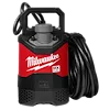 Red and black Milwaukee MX Fuel submersible water pump with a handle and a long black power cable.
