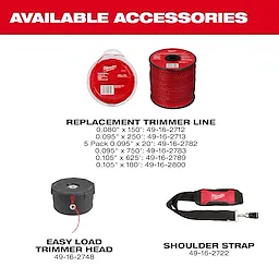 Image of available accessories for the M18 FUEL 17” Dual Battery String Trimmer