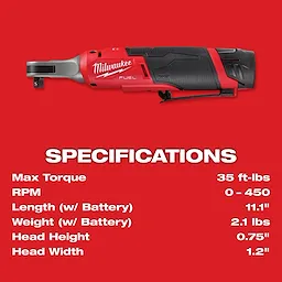 M12 FUEL™ 3/8" High Speed Ratchet Kit Specs