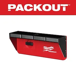 Red and black Milwaukee PACKOUT Magnetic Rack with reinforced magnets, designed for efficient tool organization and secure storage.