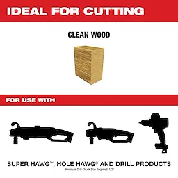 "Ideal for cutting clean wood, the Super Hawg, Hole Hawg, and drill products require a minimum drill chuck size of 1/2 inch."