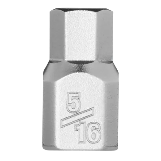 The image is of a 1/4" Drive 5/16" Low-Profile Hex Bit Socket in a metallic finish. The size, 5/16, is visibly engraved on the side of the socket. The hex bit socket has a sleek, compact design.