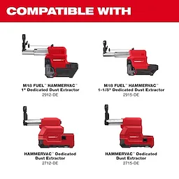 HAMMERVAC Dust Extractor Nozzle compatible with four models: 2912-DE, 2915-DE, 2712-DE, and 2715-DE. Red and black design.