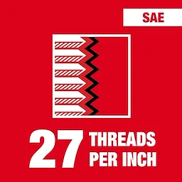 SAE specifications with 27 threads per inch depicted in red and white graphic. Ideal for precise threading tasks and applications.