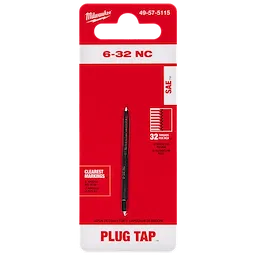 6-32 NC Straight Flute Plug Tap in red packaging with clear markings, suitable for creating 32 threads per inch.