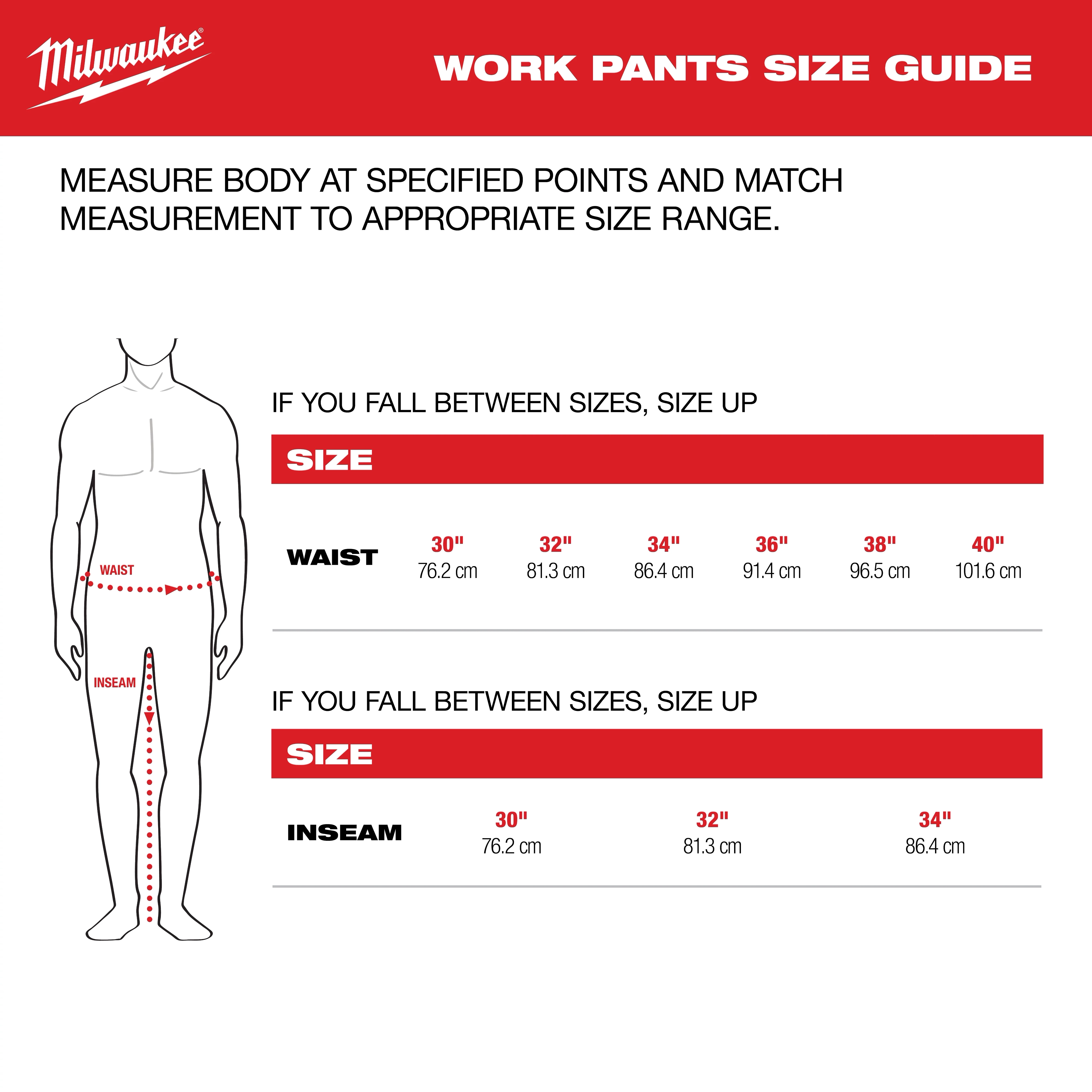 Work Pants and Unlined Bib Sizing Guide