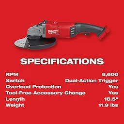 M18 FUEL 7'-9" Large Angle Grinder Specifications