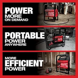 MX FUEL CARRY-ON 3600W/1800W Power Supply Kit placed in three different work environments showcasing its portability and efficiency.