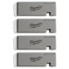 Four Milwaukee 1/2"-3/4" High Speed NPT Universal Pipe Threading Dies arranged vertically, featuring the brand logo and specifications.