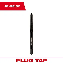 10-32 NF Straight Flute Plug Tap, a metal threading tool with fine pitch, designed for cutting internal threads.