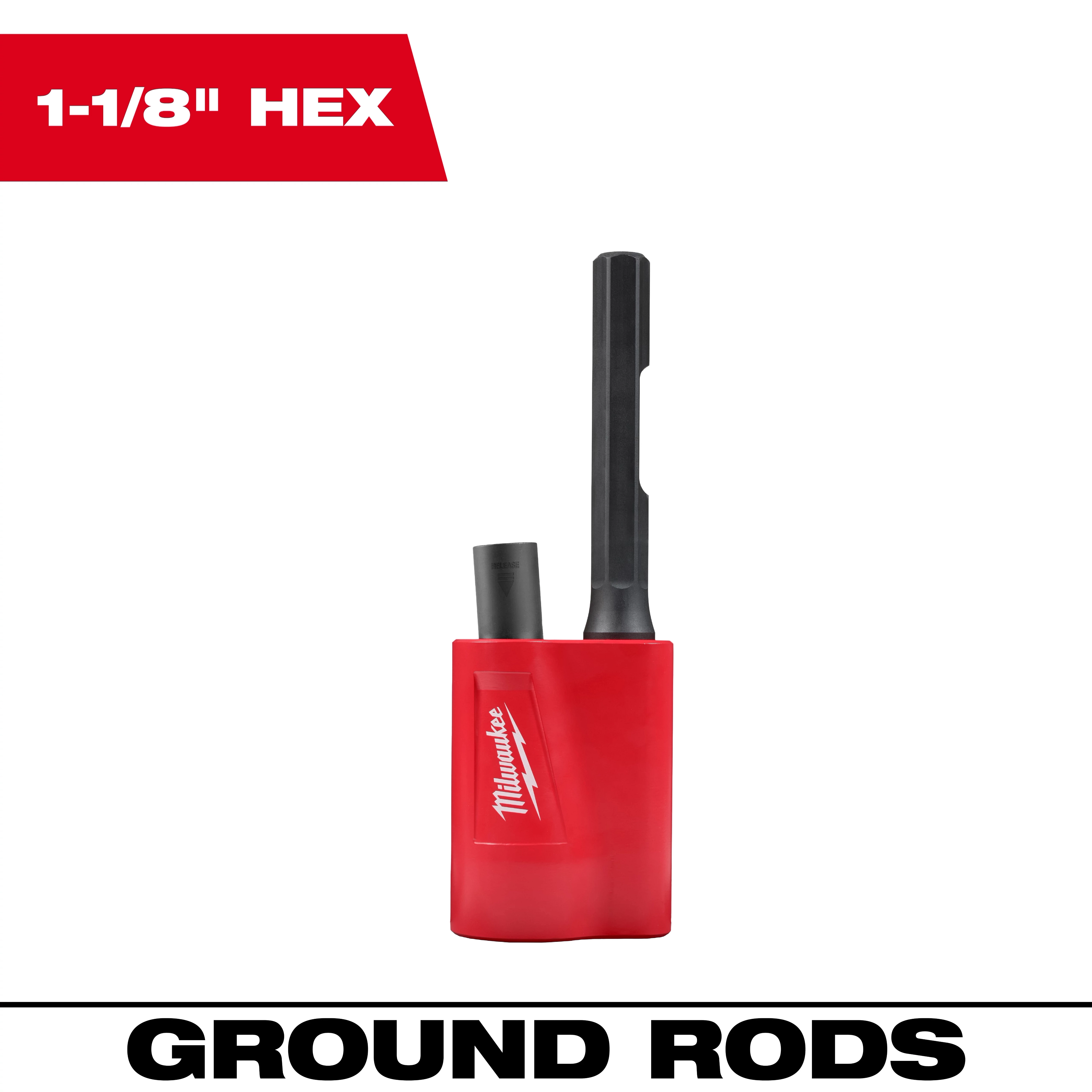 1-1/8" Hex Side Load Ground Rod Driver, red with a black hex shank.